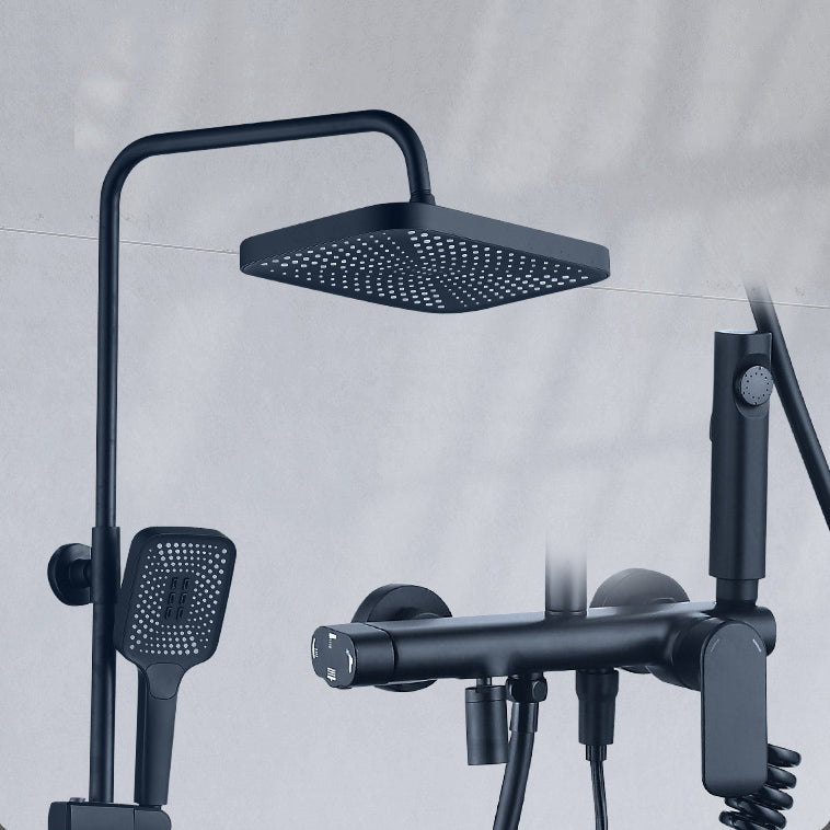 Adjustable Spray Pattern Shower System Valve Included Brass Wall Mounted Shower Combo Black 12.5" Square Clearhalo 'Bathroom Remodel & Bathroom Fixtures' 'Home Improvement' 'home_improvement' 'home_improvement_shower_faucets' 'Shower Faucets & Systems' 'shower_faucets' 'Showers & Bathtubs Plumbing' 'Showers & Bathtubs' 7031894