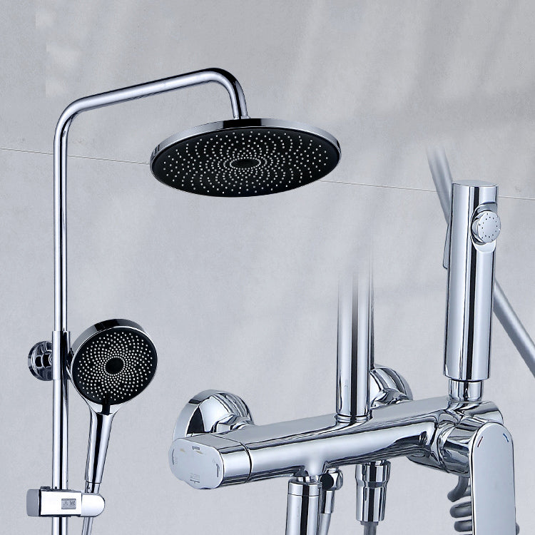 Adjustable Spray Pattern Shower System Valve Included Brass Wall Mounted Shower Combo Silver 12" Round Clearhalo 'Bathroom Remodel & Bathroom Fixtures' 'Home Improvement' 'home_improvement' 'home_improvement_shower_faucets' 'Shower Faucets & Systems' 'shower_faucets' 'Showers & Bathtubs Plumbing' 'Showers & Bathtubs' 7031896