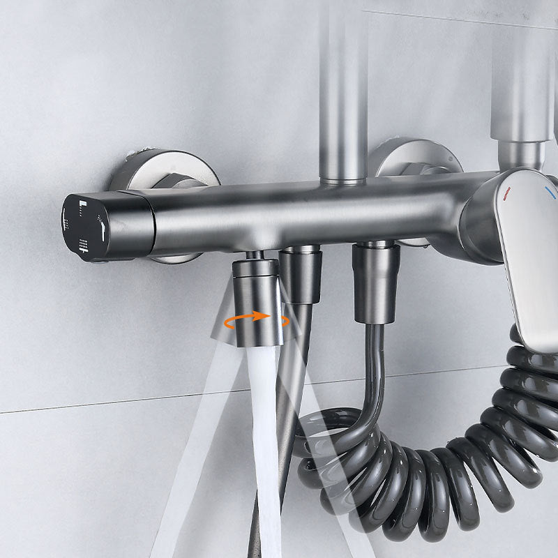 Adjustable Spray Pattern Shower System Valve Included Brass Wall Mounted Shower Combo Clearhalo 'Bathroom Remodel & Bathroom Fixtures' 'Home Improvement' 'home_improvement' 'home_improvement_shower_faucets' 'Shower Faucets & Systems' 'shower_faucets' 'Showers & Bathtubs Plumbing' 'Showers & Bathtubs' 7031903