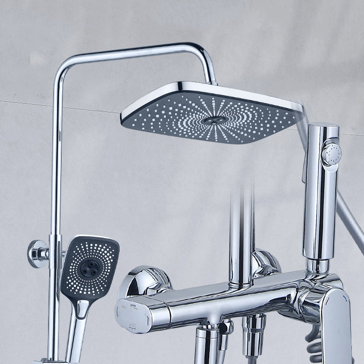 Adjustable Spray Pattern Shower System Valve Included Brass Wall Mounted Shower Combo Silver 11.5" Square Clearhalo 'Bathroom Remodel & Bathroom Fixtures' 'Home Improvement' 'home_improvement' 'home_improvement_shower_faucets' 'Shower Faucets & Systems' 'shower_faucets' 'Showers & Bathtubs Plumbing' 'Showers & Bathtubs' 7031904