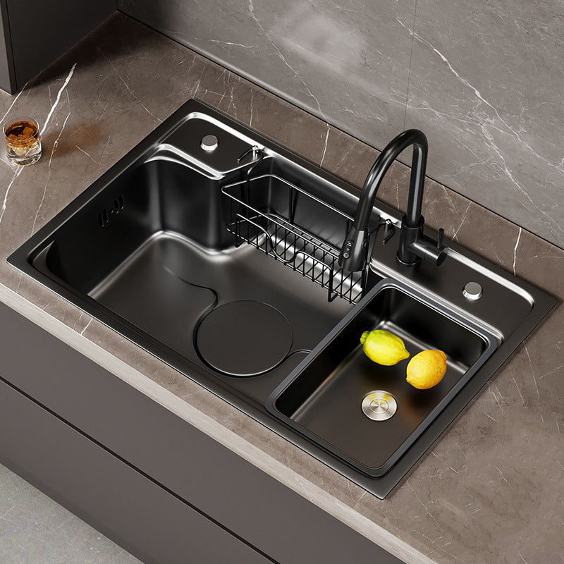 Classic Black Sink Stainless Steel Workstation Sink with Faucet 31.5"L x 18.9"W x 8.7"H Sink with Faucet Blade Faucet Clearhalo 'Home Improvement' 'home_improvement' 'home_improvement_kitchen_sinks' 'Kitchen Remodel & Kitchen Fixtures' 'Kitchen Sinks & Faucet Components' 'Kitchen Sinks' 'kitchen_sinks' 7031917