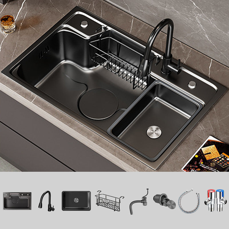 Classic Black Sink Stainless Steel Workstation Sink with Faucet Sink with Faucet Pull Out Faucet Clearhalo 'Home Improvement' 'home_improvement' 'home_improvement_kitchen_sinks' 'Kitchen Remodel & Kitchen Fixtures' 'Kitchen Sinks & Faucet Components' 'Kitchen Sinks' 'kitchen_sinks' 7031918