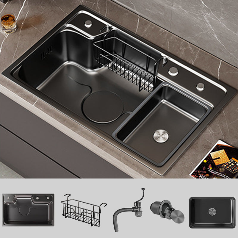 Classic Black Sink Stainless Steel Workstation Sink with Faucet Sink Only None Clearhalo 'Home Improvement' 'home_improvement' 'home_improvement_kitchen_sinks' 'Kitchen Remodel & Kitchen Fixtures' 'Kitchen Sinks & Faucet Components' 'Kitchen Sinks' 'kitchen_sinks' 7031919