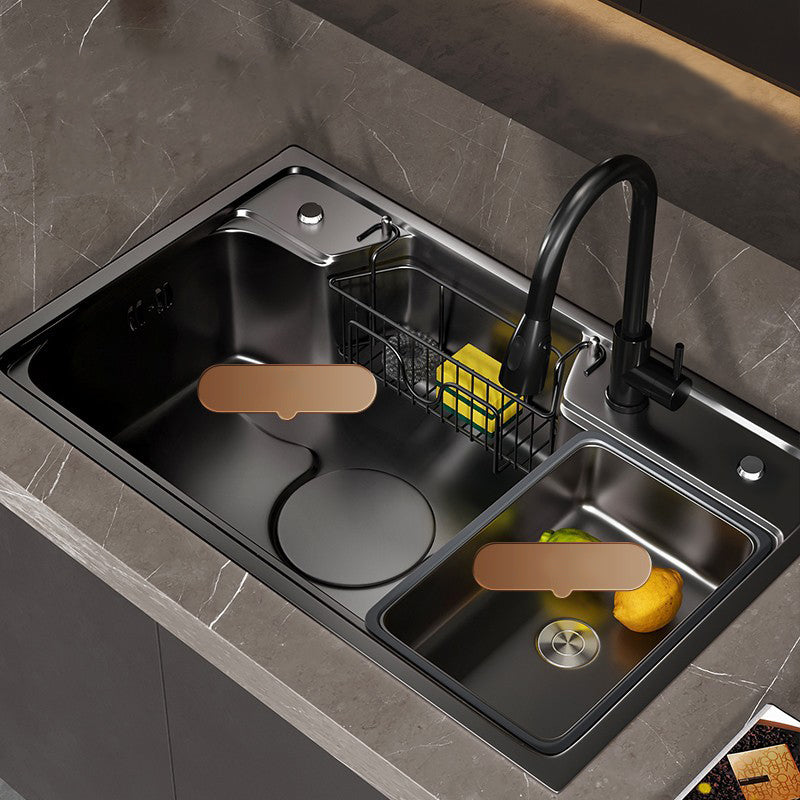 Classic Black Sink Stainless Steel Workstation Sink with Faucet Clearhalo 'Home Improvement' 'home_improvement' 'home_improvement_kitchen_sinks' 'Kitchen Remodel & Kitchen Fixtures' 'Kitchen Sinks & Faucet Components' 'Kitchen Sinks' 'kitchen_sinks' 7031920