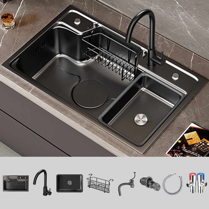 Classic Black Sink Stainless Steel Workstation Sink with Faucet Sink with Faucet Gooseneck Faucet Clearhalo 'Home Improvement' 'home_improvement' 'home_improvement_kitchen_sinks' 'Kitchen Remodel & Kitchen Fixtures' 'Kitchen Sinks & Faucet Components' 'Kitchen Sinks' 'kitchen_sinks' 7031923