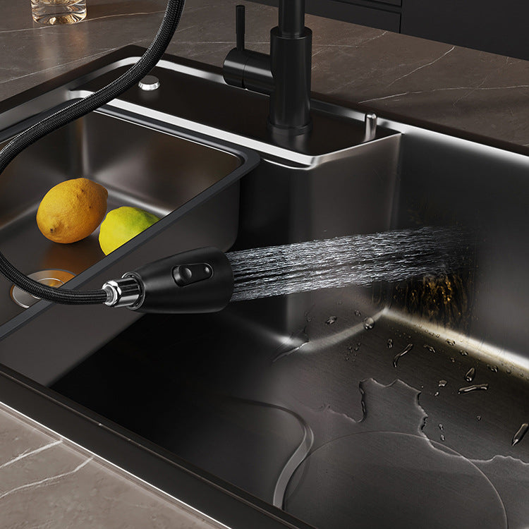 Classic Black Sink Stainless Steel Workstation Sink with Faucet Clearhalo 'Home Improvement' 'home_improvement' 'home_improvement_kitchen_sinks' 'Kitchen Remodel & Kitchen Fixtures' 'Kitchen Sinks & Faucet Components' 'Kitchen Sinks' 'kitchen_sinks' 7031924