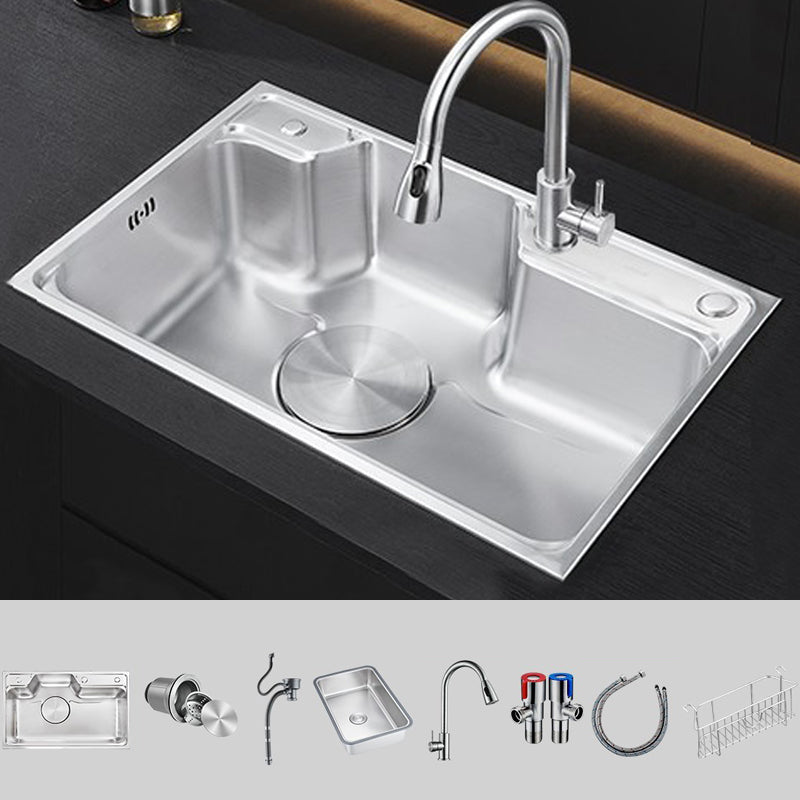 Modern Stainless Steel Sink Overflow Hole Kitchen Sink with Drain Strainer Kit Sink with Faucet Pull Out Faucet Clearhalo 'Home Improvement' 'home_improvement' 'home_improvement_kitchen_sinks' 'Kitchen Remodel & Kitchen Fixtures' 'Kitchen Sinks & Faucet Components' 'Kitchen Sinks' 'kitchen_sinks' 7031935