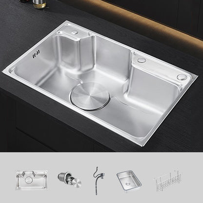 Modern Stainless Steel Sink Overflow Hole Kitchen Sink with Drain Strainer Kit Sink Only None Clearhalo 'Home Improvement' 'home_improvement' 'home_improvement_kitchen_sinks' 'Kitchen Remodel & Kitchen Fixtures' 'Kitchen Sinks & Faucet Components' 'Kitchen Sinks' 'kitchen_sinks' 7031936