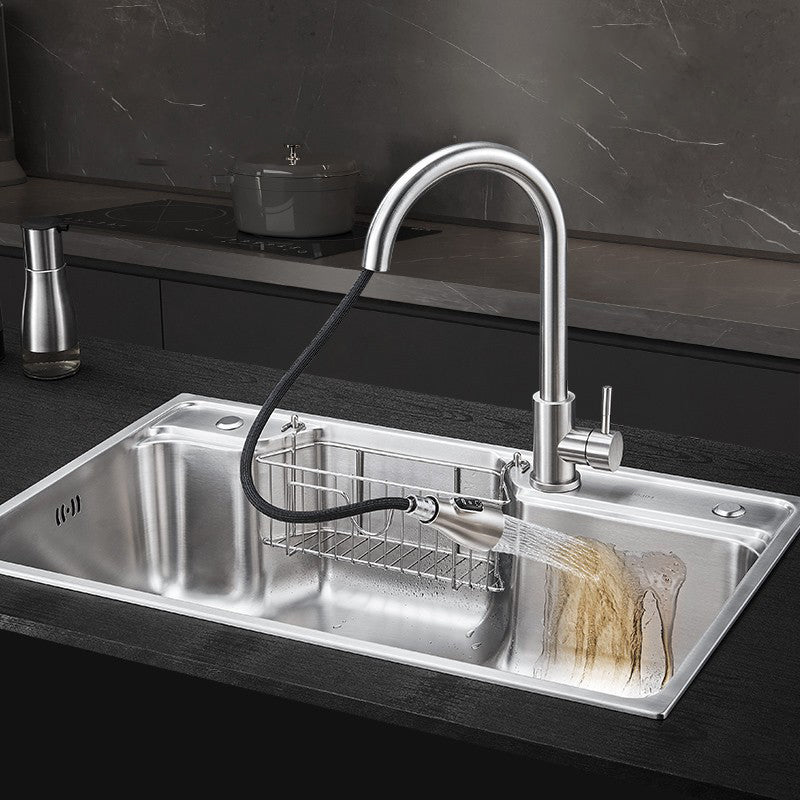 Modern Stainless Steel Sink Overflow Hole Kitchen Sink with Drain Strainer Kit Clearhalo 'Home Improvement' 'home_improvement' 'home_improvement_kitchen_sinks' 'Kitchen Remodel & Kitchen Fixtures' 'Kitchen Sinks & Faucet Components' 'Kitchen Sinks' 'kitchen_sinks' 7031937