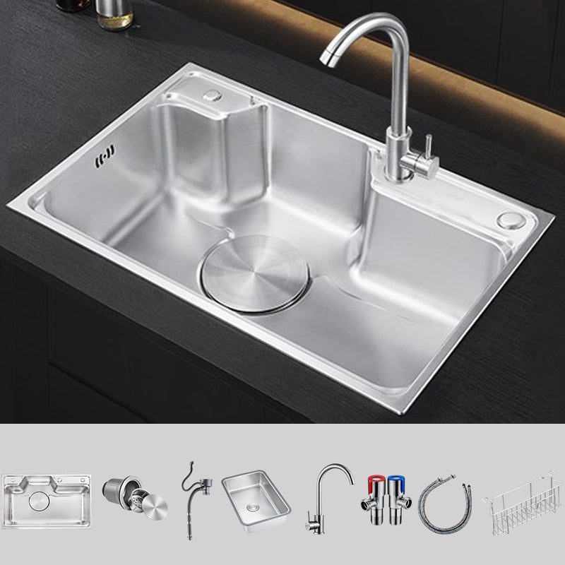 Modern Stainless Steel Sink Overflow Hole Kitchen Sink with Drain Strainer Kit Sink with Faucet Cold and Hot Tap Clearhalo 'Home Improvement' 'home_improvement' 'home_improvement_kitchen_sinks' 'Kitchen Remodel & Kitchen Fixtures' 'Kitchen Sinks & Faucet Components' 'Kitchen Sinks' 'kitchen_sinks' 7031940
