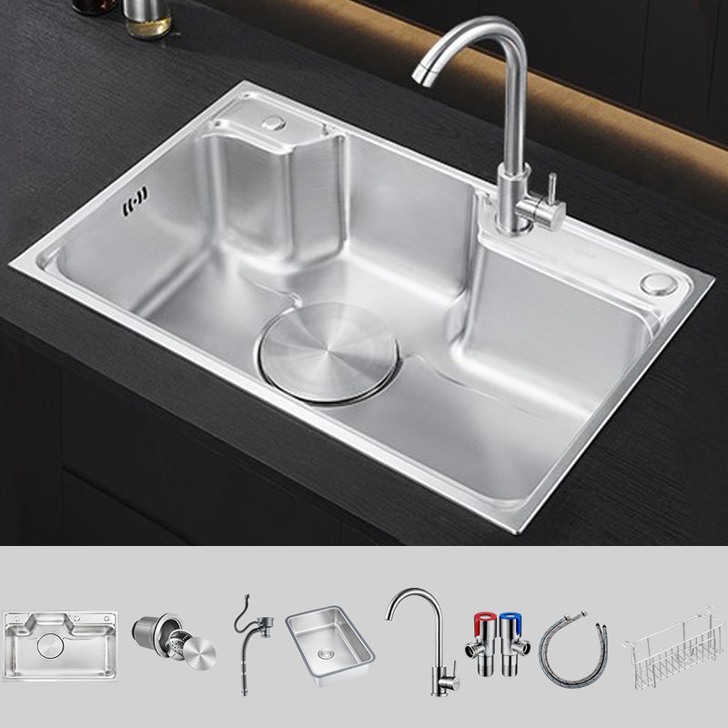 Modern Stainless Steel Sink Overflow Hole Kitchen Sink with Drain Strainer Kit 31.5"L x 18.9"W x 8.7"H Sink with Faucet Cold and Hot Tap Clearhalo 'Home Improvement' 'home_improvement' 'home_improvement_kitchen_sinks' 'Kitchen Remodel & Kitchen Fixtures' 'Kitchen Sinks & Faucet Components' 'Kitchen Sinks' 'kitchen_sinks' 7031945