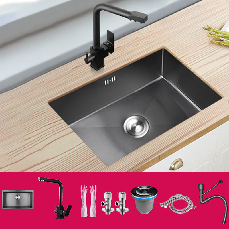 Classic Kitchen Sink Stainless Steel Black Workstation Sink with Faucet 20"L x 16"W x 8"H Sink with Faucet Hot and Cold Water Faucet Clearhalo 'Home Improvement' 'home_improvement' 'home_improvement_kitchen_sinks' 'Kitchen Remodel & Kitchen Fixtures' 'Kitchen Sinks & Faucet Components' 'Kitchen Sinks' 'kitchen_sinks' 7031999