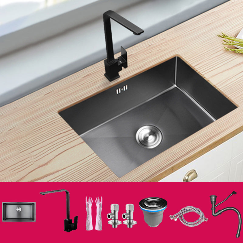 Classic Kitchen Sink Stainless Steel Black Workstation Sink with Faucet 20"L x 16"W x 8"H Sink with Faucet 7 Shape Cold Hot Faucet Clearhalo 'Home Improvement' 'home_improvement' 'home_improvement_kitchen_sinks' 'Kitchen Remodel & Kitchen Fixtures' 'Kitchen Sinks & Faucet Components' 'Kitchen Sinks' 'kitchen_sinks' 7032000