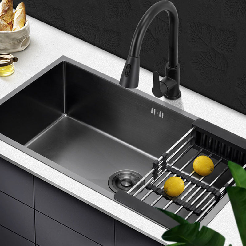 Classic Kitchen Sink Stainless Steel Black Workstation Sink with Faucet Clearhalo 'Home Improvement' 'home_improvement' 'home_improvement_kitchen_sinks' 'Kitchen Remodel & Kitchen Fixtures' 'Kitchen Sinks & Faucet Components' 'Kitchen Sinks' 'kitchen_sinks' 7032002