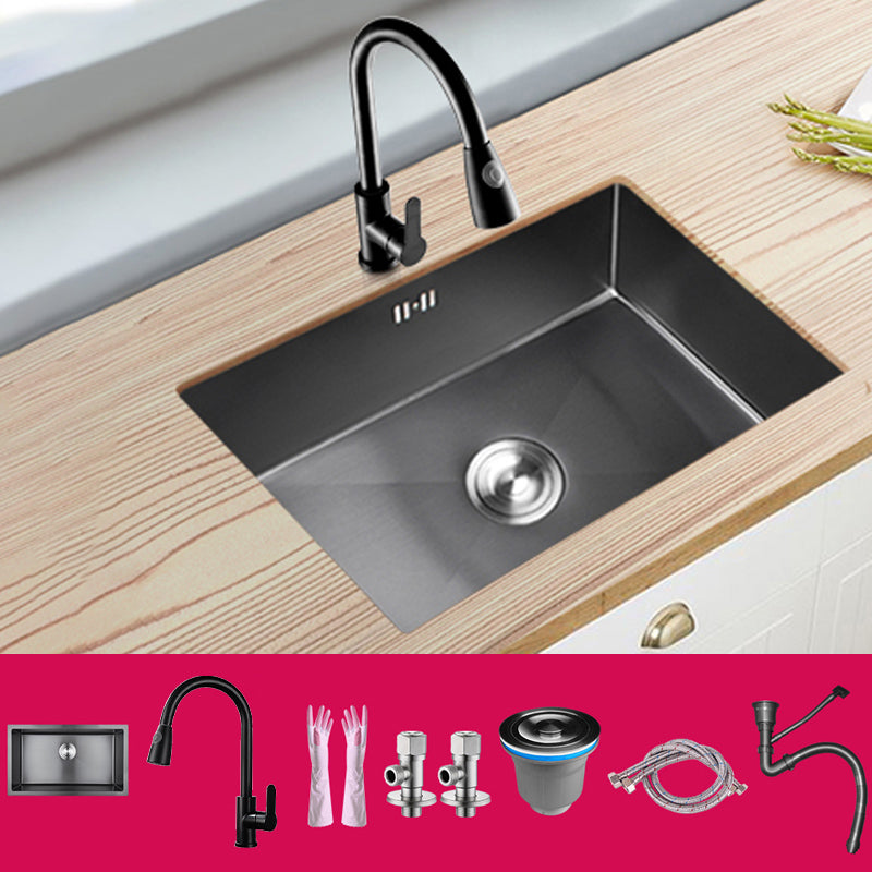 Classic Kitchen Sink Stainless Steel Black Workstation Sink with Faucet 20"L x 16"W x 8"H Sink with Faucet Pull Out Cold Hot Faucet Clearhalo 'Home Improvement' 'home_improvement' 'home_improvement_kitchen_sinks' 'Kitchen Remodel & Kitchen Fixtures' 'Kitchen Sinks & Faucet Components' 'Kitchen Sinks' 'kitchen_sinks' 7032003