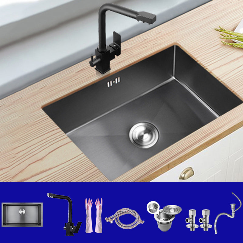 Classic Kitchen Sink Stainless Steel Black Workstation Sink with Faucet 23.6"L x 15.7"W x 8.3"H Sink with Faucet Hot and Cold Water Faucet Clearhalo 'Home Improvement' 'home_improvement' 'home_improvement_kitchen_sinks' 'Kitchen Remodel & Kitchen Fixtures' 'Kitchen Sinks & Faucet Components' 'Kitchen Sinks' 'kitchen_sinks' 7032007