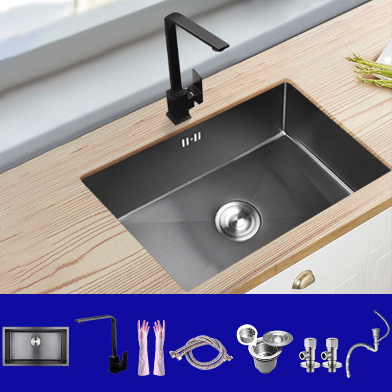 Classic Kitchen Sink Stainless Steel Black Workstation Sink with Faucet 23.6"L x 15.7"W x 8.3"H Sink with Faucet 7 Shape Cold Hot Faucet Clearhalo 'Home Improvement' 'home_improvement' 'home_improvement_kitchen_sinks' 'Kitchen Remodel & Kitchen Fixtures' 'Kitchen Sinks & Faucet Components' 'Kitchen Sinks' 'kitchen_sinks' 7032008