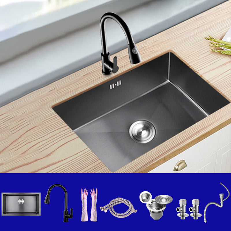 Classic Kitchen Sink Stainless Steel Black Workstation Sink with Faucet 23.6"L x 15.7"W x 8.3"H Sink with Faucet Pull Out Cold Hot Faucet Clearhalo 'Home Improvement' 'home_improvement' 'home_improvement_kitchen_sinks' 'Kitchen Remodel & Kitchen Fixtures' 'Kitchen Sinks & Faucet Components' 'Kitchen Sinks' 'kitchen_sinks' 7032010