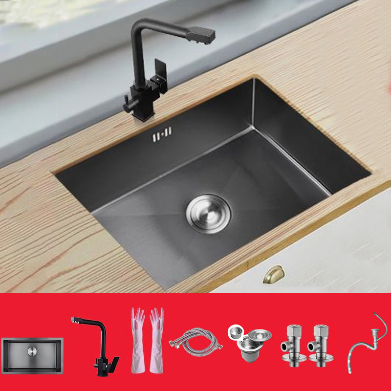 Classic Kitchen Sink Stainless Steel Black Workstation Sink with Faucet 30"L x 17"W x 9"H Sink with Faucet Hot and Cold Water Faucet Clearhalo 'Home Improvement' 'home_improvement' 'home_improvement_kitchen_sinks' 'Kitchen Remodel & Kitchen Fixtures' 'Kitchen Sinks & Faucet Components' 'Kitchen Sinks' 'kitchen_sinks' 7032015