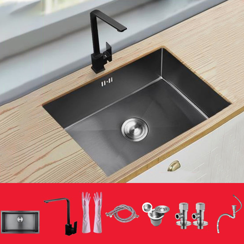 Classic Kitchen Sink Stainless Steel Black Workstation Sink with Faucet 30"L x 17"W x 9"H Sink with Faucet 7 Shape Cold Hot Faucet Clearhalo 'Home Improvement' 'home_improvement' 'home_improvement_kitchen_sinks' 'Kitchen Remodel & Kitchen Fixtures' 'Kitchen Sinks & Faucet Components' 'Kitchen Sinks' 'kitchen_sinks' 7032016