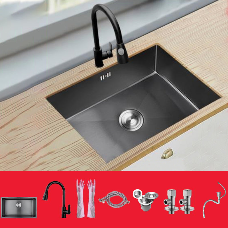 Classic Kitchen Sink Stainless Steel Black Workstation Sink with Faucet 30"L x 17"W x 9"H Sink with Faucet Pull Out Cold Hot Faucet Clearhalo 'Home Improvement' 'home_improvement' 'home_improvement_kitchen_sinks' 'Kitchen Remodel & Kitchen Fixtures' 'Kitchen Sinks & Faucet Components' 'Kitchen Sinks' 'kitchen_sinks' 7032017