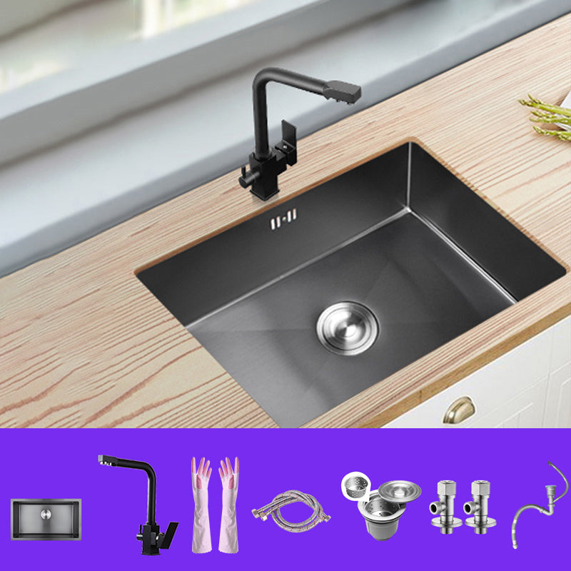 Classic Kitchen Sink Stainless Steel Black Workstation Sink with Faucet 27"L x 17"W x 9"H Sink with Faucet Hot and Cold Water Faucet Clearhalo 'Home Improvement' 'home_improvement' 'home_improvement_kitchen_sinks' 'Kitchen Remodel & Kitchen Fixtures' 'Kitchen Sinks & Faucet Components' 'Kitchen Sinks' 'kitchen_sinks' 7032019