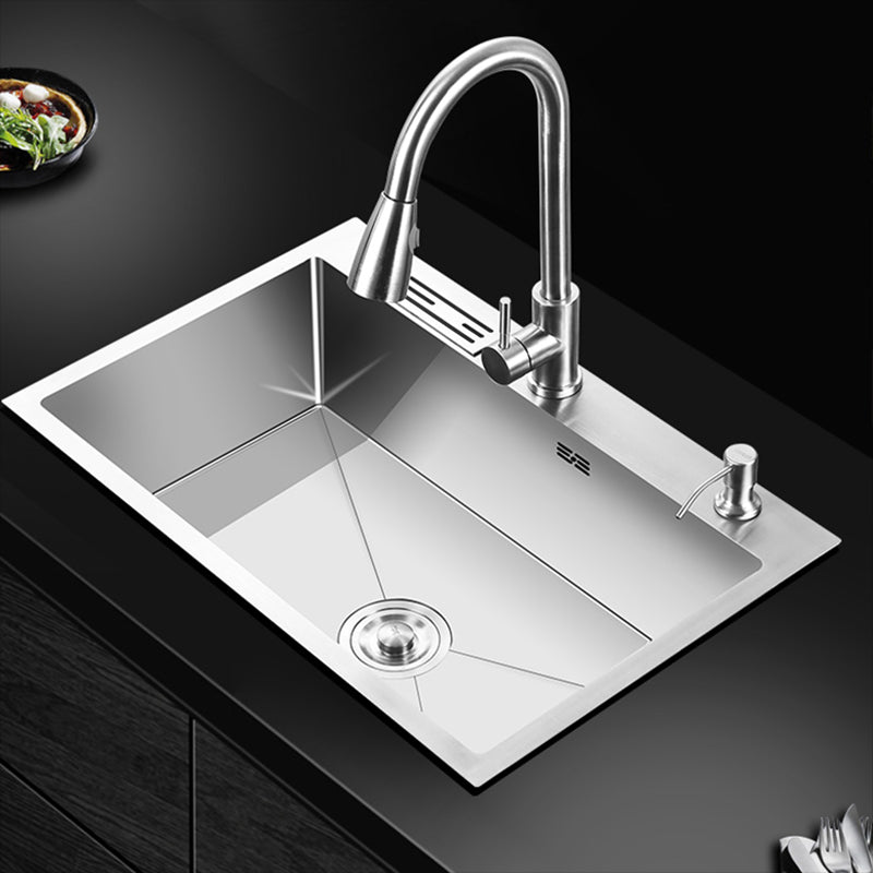 Classic Single Basin Sink Stainless Steel Kitchen Sink with Faucet and Soap Dispenser Clearhalo 'Home Improvement' 'home_improvement' 'home_improvement_kitchen_sinks' 'Kitchen Remodel & Kitchen Fixtures' 'Kitchen Sinks & Faucet Components' 'Kitchen Sinks' 'kitchen_sinks' 7032025