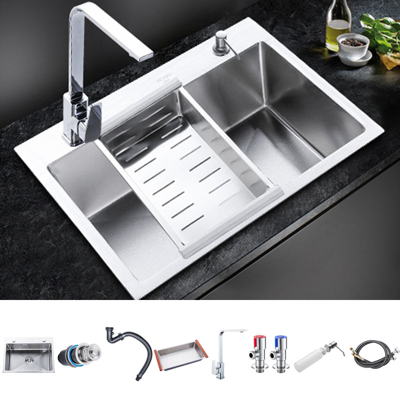 Classic Single Basin Sink Stainless Steel Kitchen Sink with Faucet and Soap Dispenser Sink with Faucet Seven Character Faucet Clearhalo 'Home Improvement' 'home_improvement' 'home_improvement_kitchen_sinks' 'Kitchen Remodel & Kitchen Fixtures' 'Kitchen Sinks & Faucet Components' 'Kitchen Sinks' 'kitchen_sinks' 7032035
