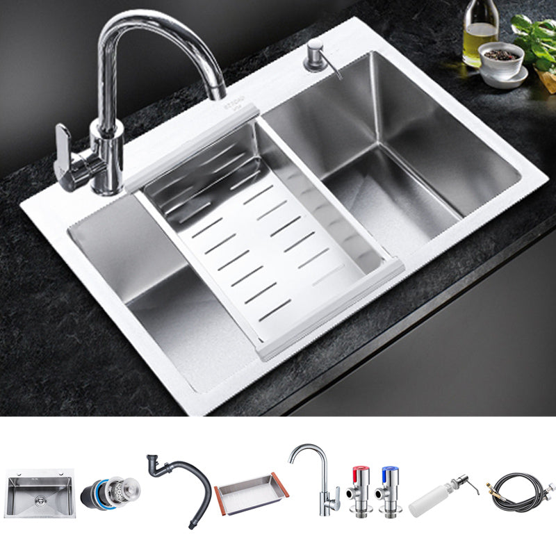 Classic Single Basin Sink Stainless Steel Kitchen Sink with Faucet and Soap Dispenser Sink with Faucet Gooseneck Faucet Clearhalo 'Home Improvement' 'home_improvement' 'home_improvement_kitchen_sinks' 'Kitchen Remodel & Kitchen Fixtures' 'Kitchen Sinks & Faucet Components' 'Kitchen Sinks' 'kitchen_sinks' 7032037