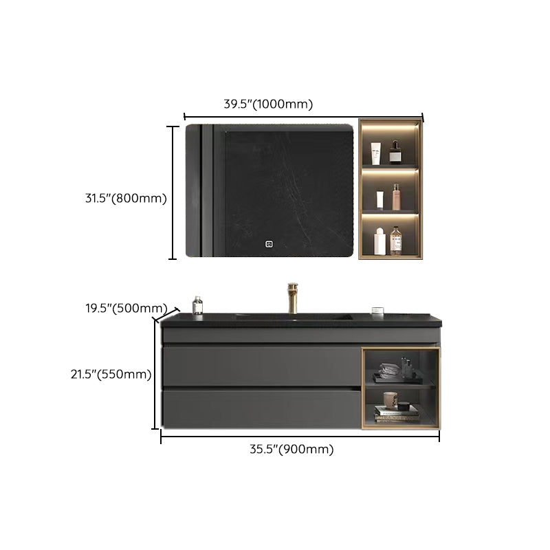 Wall-Mounted Vanity Grey Wood Frame Mirror Rectangle Single Sink Bath Vanity with Drawers Clearhalo 'Bathroom Remodel & Bathroom Fixtures' 'Bathroom Vanities' 'bathroom_vanities' 'Home Improvement' 'home_improvement' 'home_improvement_bathroom_vanities' 7032055