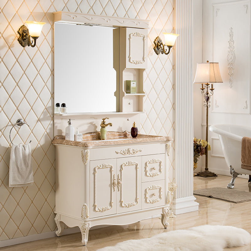 Freestanding Vanity 2 Doors Oval Single Sink Mirror PVC Frame Bathroom Vanity Vanity & Faucet & Mirror Cabinet 2 Clearhalo 'Bathroom Remodel & Bathroom Fixtures' 'Bathroom Vanities' 'bathroom_vanities' 'Home Improvement' 'home_improvement' 'home_improvement_bathroom_vanities' 7032150