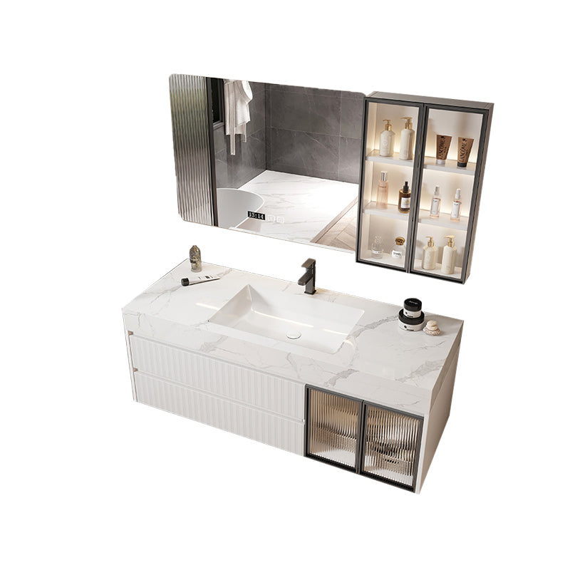 Mirror Bathroom Vanity Wall Mount Single Sink 2 Drawers Wood Frame Rectangle Vanity Clearhalo 'Bathroom Remodel & Bathroom Fixtures' 'Bathroom Vanities' 'bathroom_vanities' 'Home Improvement' 'home_improvement' 'home_improvement_bathroom_vanities' 7032174