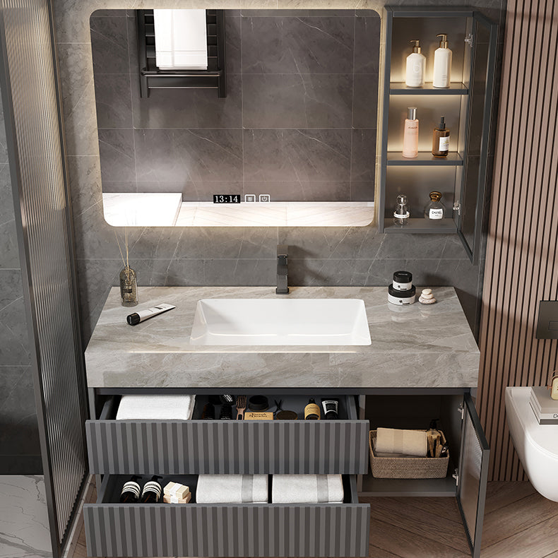 Mirror Bathroom Vanity Wall Mount Single Sink 2 Drawers Wood Frame Rectangle Vanity Clearhalo 'Bathroom Remodel & Bathroom Fixtures' 'Bathroom Vanities' 'bathroom_vanities' 'Home Improvement' 'home_improvement' 'home_improvement_bathroom_vanities' 7032178