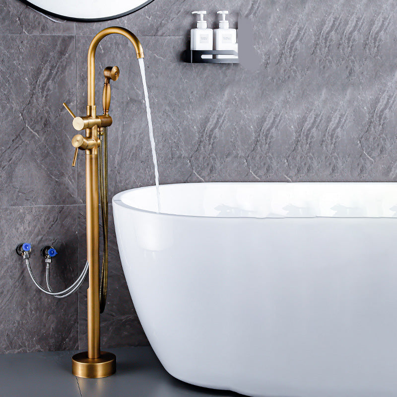 Floor Metal Freestanding Tub Filler Swivel Copper Freestanding Faucet Brass Hand Shower Included Wall Clearhalo 'Bathroom Remodel & Bathroom Fixtures' 'Bathtub Faucets' 'bathtub_faucets' 'Home Improvement' 'home_improvement' 'home_improvement_bathtub_faucets' 7032285