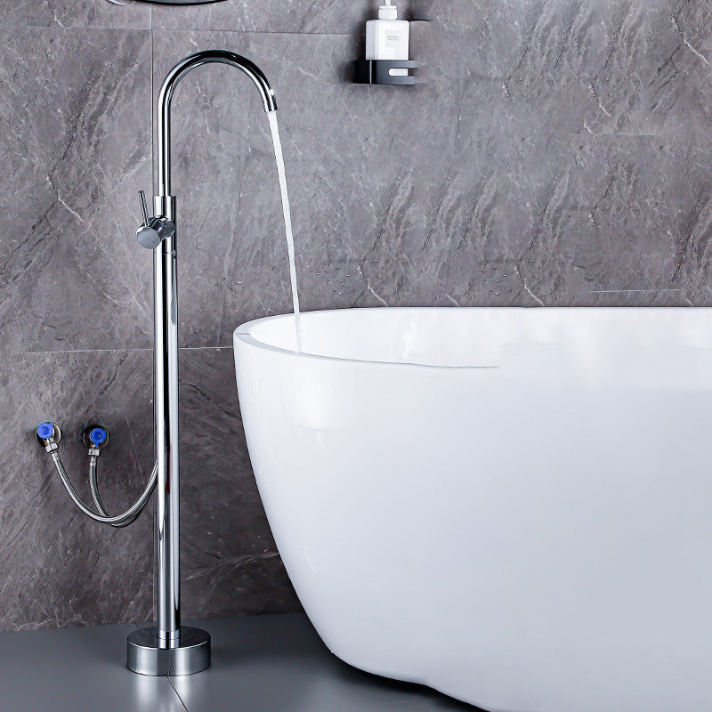 Floor Metal Freestanding Tub Filler Swivel Copper Freestanding Faucet Nickel Hand Shower Not Included Wall Clearhalo 'Bathroom Remodel & Bathroom Fixtures' 'Bathtub Faucets' 'bathtub_faucets' 'Home Improvement' 'home_improvement' 'home_improvement_bathtub_faucets' 7032290