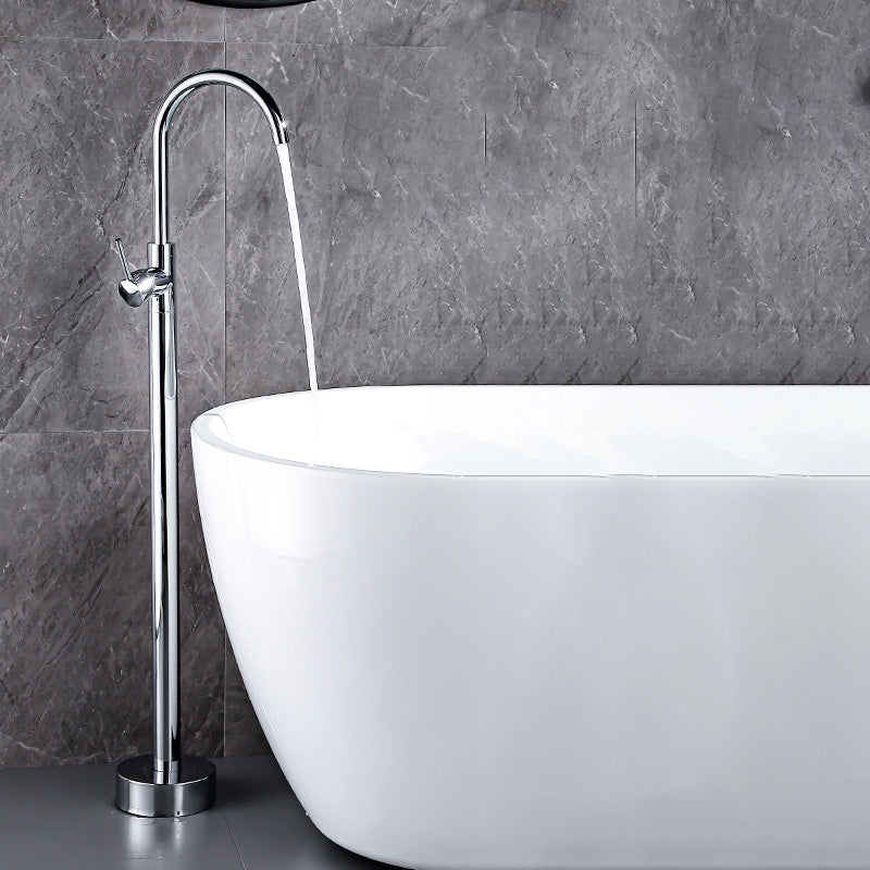 Floor Metal Freestanding Tub Filler Swivel Copper Freestanding Faucet Nickel Hand Shower Not Included Ground Clearhalo 'Bathroom Remodel & Bathroom Fixtures' 'Bathtub Faucets' 'bathtub_faucets' 'Home Improvement' 'home_improvement' 'home_improvement_bathtub_faucets' 7032292