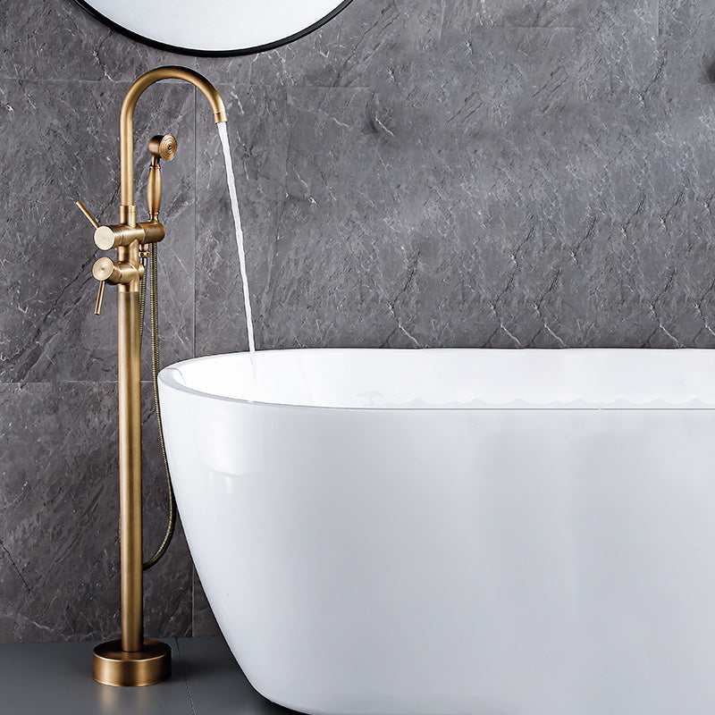 Floor Metal Freestanding Tub Filler Swivel Copper Freestanding Faucet Brass Hand Shower Included Ground Clearhalo 'Bathroom Remodel & Bathroom Fixtures' 'Bathtub Faucets' 'bathtub_faucets' 'Home Improvement' 'home_improvement' 'home_improvement_bathtub_faucets' 7032294