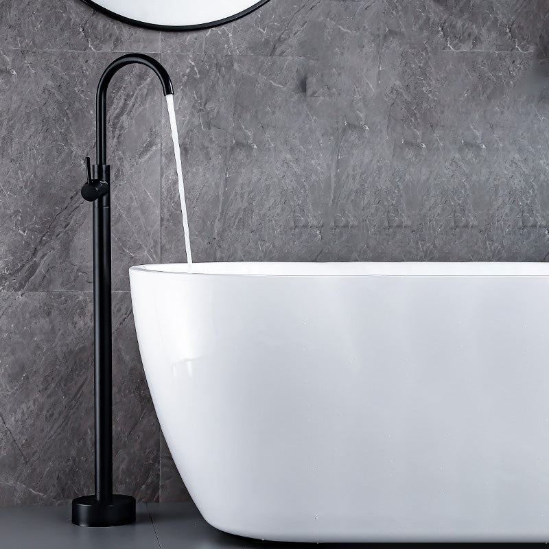 Floor Metal Freestanding Tub Filler Swivel Copper Freestanding Faucet Black Hand Shower Not Included Ground Clearhalo 'Bathroom Remodel & Bathroom Fixtures' 'Bathtub Faucets' 'bathtub_faucets' 'Home Improvement' 'home_improvement' 'home_improvement_bathtub_faucets' 7032297