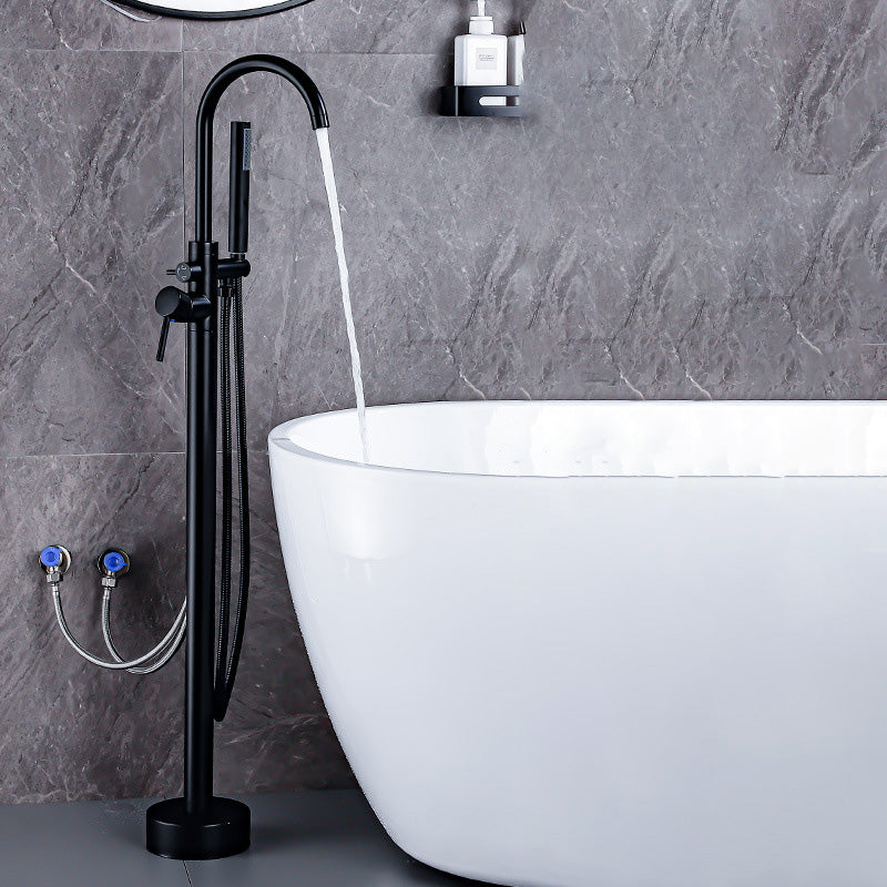 Floor Metal Freestanding Tub Filler Swivel Copper Freestanding Faucet Black Hand Shower Included Wall Clearhalo 'Bathroom Remodel & Bathroom Fixtures' 'Bathtub Faucets' 'bathtub_faucets' 'Home Improvement' 'home_improvement' 'home_improvement_bathtub_faucets' 7032298