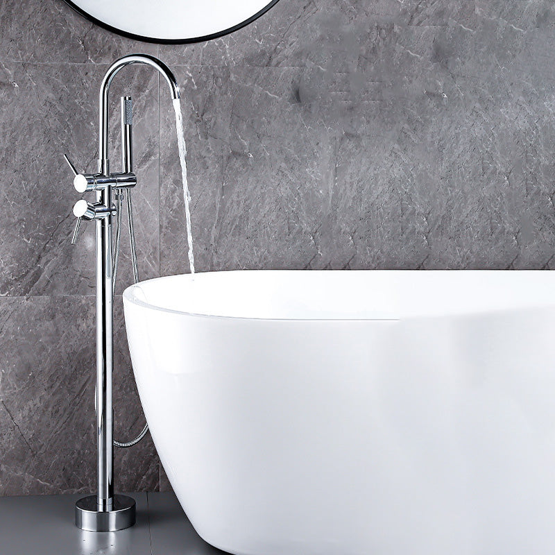 Floor Metal Freestanding Tub Filler Swivel Copper Freestanding Faucet Nickel Hand Shower Included Ground Clearhalo 'Bathroom Remodel & Bathroom Fixtures' 'Bathtub Faucets' 'bathtub_faucets' 'Home Improvement' 'home_improvement' 'home_improvement_bathtub_faucets' 7032303