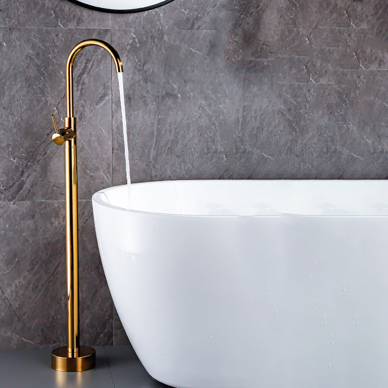 Floor Metal Freestanding Tub Filler Swivel Copper Freestanding Faucet Gold Hand Shower Not Included Ground Clearhalo 'Bathroom Remodel & Bathroom Fixtures' 'Bathtub Faucets' 'bathtub_faucets' 'Home Improvement' 'home_improvement' 'home_improvement_bathtub_faucets' 7032304