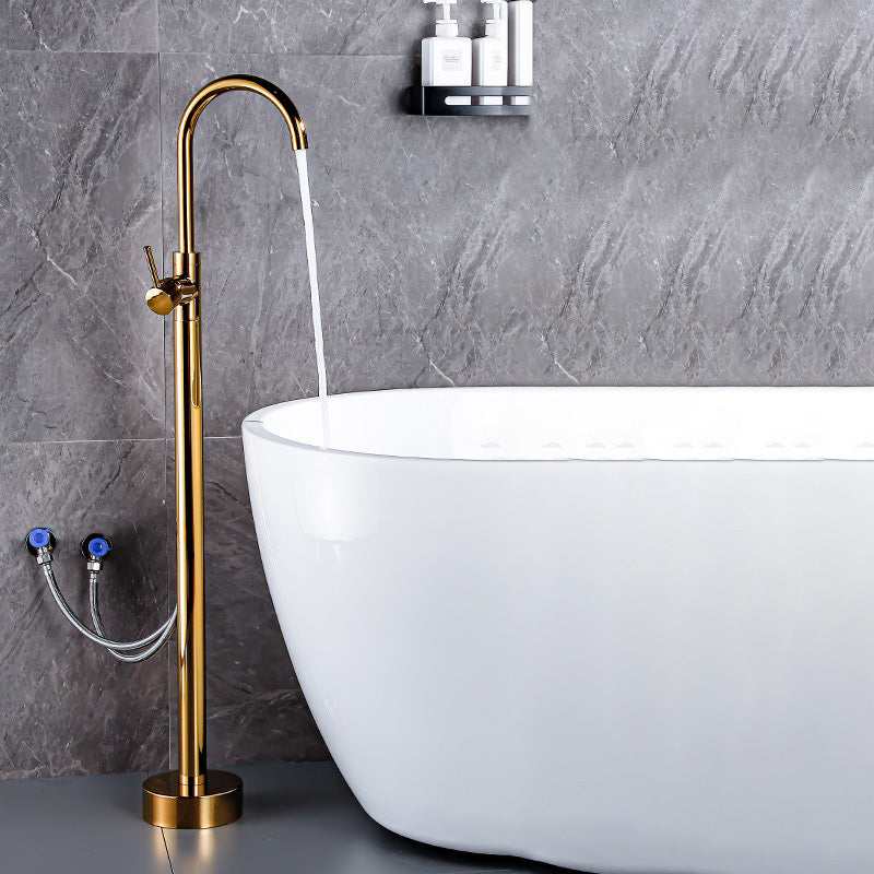 Floor Metal Freestanding Tub Filler Swivel Copper Freestanding Faucet Gold Hand Shower Not Included Wall Clearhalo 'Bathroom Remodel & Bathroom Fixtures' 'Bathtub Faucets' 'bathtub_faucets' 'Home Improvement' 'home_improvement' 'home_improvement_bathtub_faucets' 7032305