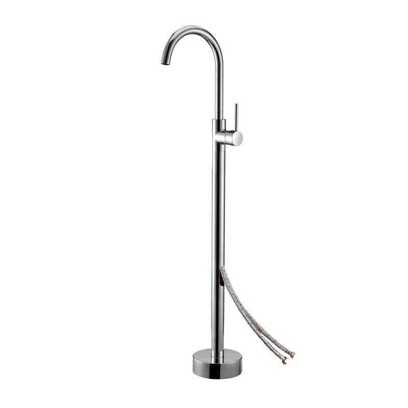Floor Mounted Metal Freestanding Tub Filler One Handle Freestanding Tub Filler Trim Chrome Wall Clearhalo 'Bathroom Remodel & Bathroom Fixtures' 'Bathtub Faucets' 'bathtub_faucets' 'Home Improvement' 'home_improvement' 'home_improvement_bathtub_faucets' 7032316