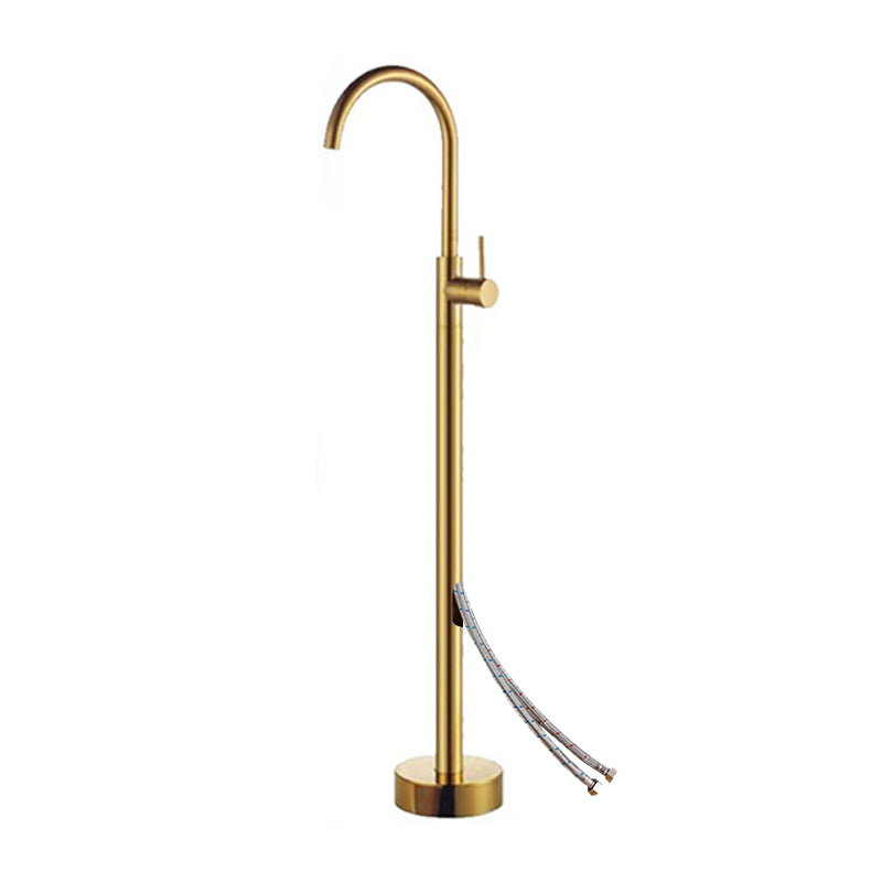 Floor Mounted Metal Freestanding Tub Filler One Handle Freestanding Tub Filler Trim Gold Wall Clearhalo 'Bathroom Remodel & Bathroom Fixtures' 'Bathtub Faucets' 'bathtub_faucets' 'Home Improvement' 'home_improvement' 'home_improvement_bathtub_faucets' 7032320