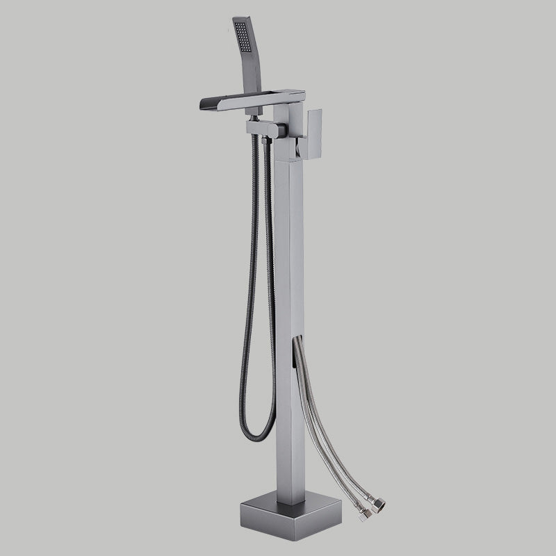 Floor Mounted Metal Freestanding Tub Filler Copper Freestanding Faucet with Hose Gun Grey Waterfall Comes Out Wall Clearhalo 'Bathroom Remodel & Bathroom Fixtures' 'Bathtub Faucets' 'bathtub_faucets' 'Home Improvement' 'home_improvement' 'home_improvement_bathtub_faucets' 7032324