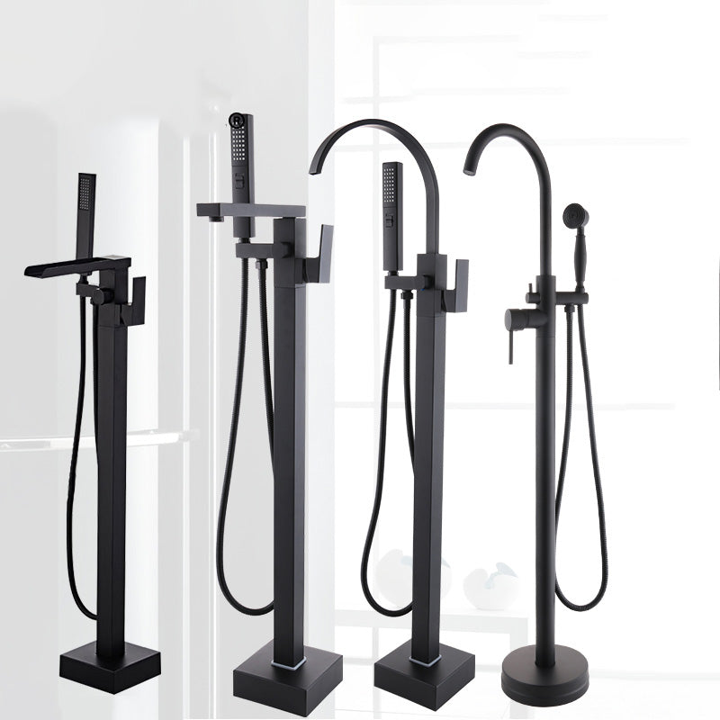 Floor Mounted Metal Freestanding Tub Filler Copper Freestanding Faucet with Hose Clearhalo 'Bathroom Remodel & Bathroom Fixtures' 'Bathtub Faucets' 'bathtub_faucets' 'Home Improvement' 'home_improvement' 'home_improvement_bathtub_faucets' 7032327