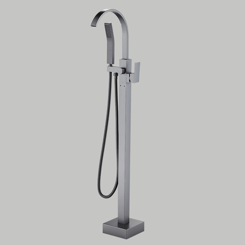 Floor Mounted Metal Freestanding Tub Filler Copper Freestanding Faucet with Hose Gun Grey Elbow Outlet Ground Clearhalo 'Bathroom Remodel & Bathroom Fixtures' 'Bathtub Faucets' 'bathtub_faucets' 'Home Improvement' 'home_improvement' 'home_improvement_bathtub_faucets' 7032331