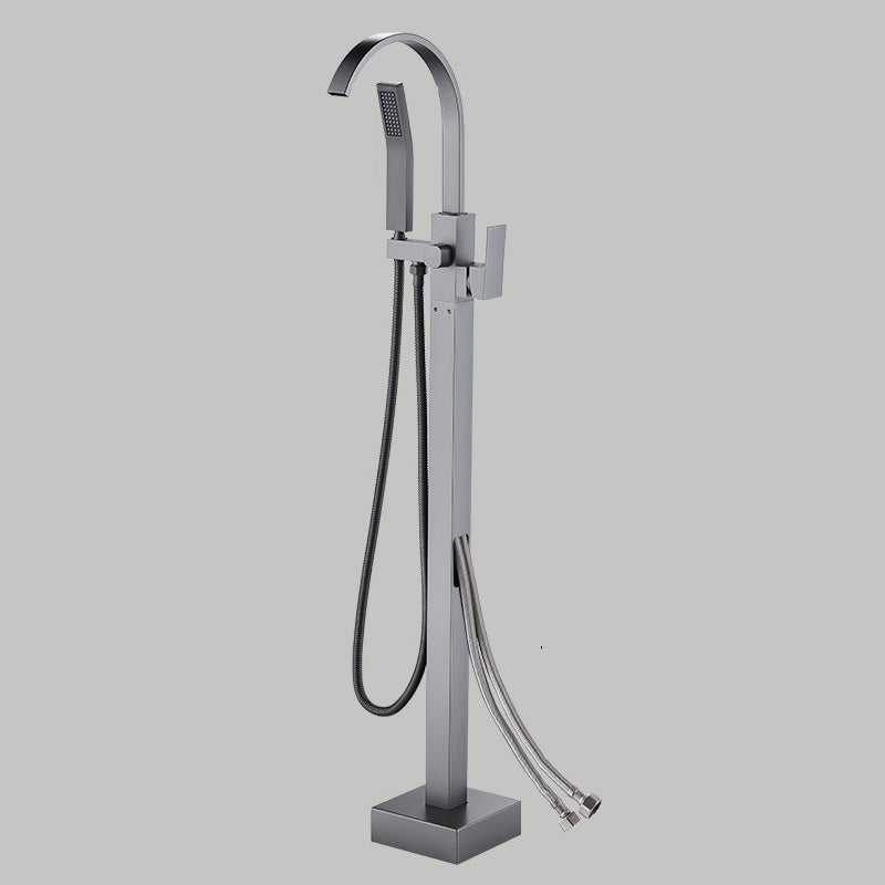 Floor Mounted Metal Freestanding Tub Filler Copper Freestanding Faucet with Hose Gun Grey Elbow Outlet Wall Clearhalo 'Bathroom Remodel & Bathroom Fixtures' 'Bathtub Faucets' 'bathtub_faucets' 'Home Improvement' 'home_improvement' 'home_improvement_bathtub_faucets' 7032332