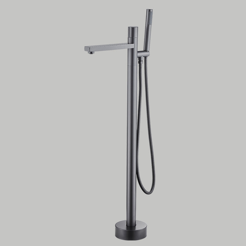 Floor Mounted Metal Freestanding Tub Filler Copper Freestanding Faucet with Hose Gun Grey Round Faucet Ground Clearhalo 'Bathroom Remodel & Bathroom Fixtures' 'Bathtub Faucets' 'bathtub_faucets' 'Home Improvement' 'home_improvement' 'home_improvement_bathtub_faucets' 7032335