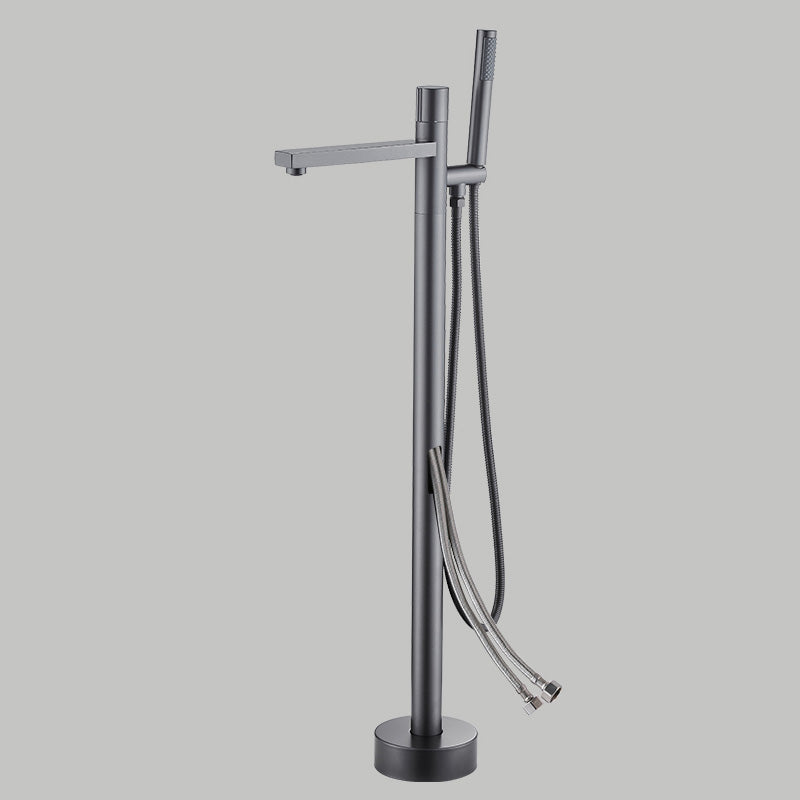 Floor Mounted Metal Freestanding Tub Filler Copper Freestanding Faucet with Hose Gun Grey Round Faucet Wall Clearhalo 'Bathroom Remodel & Bathroom Fixtures' 'Bathtub Faucets' 'bathtub_faucets' 'Home Improvement' 'home_improvement' 'home_improvement_bathtub_faucets' 7032336